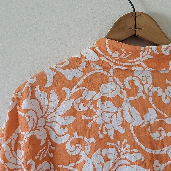 Chico's Orange Linen Hawaiian Tropical Boxy Cut Short Sleeve Button Down Size XL - Picture 5 of 7
